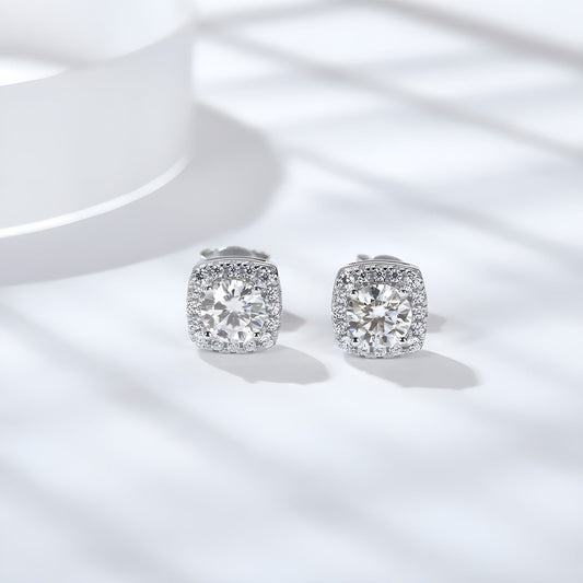 Princess Cut Moissanite Stud Earrings 925 sterling silver Silver Micro Pave CZ, alternate product view