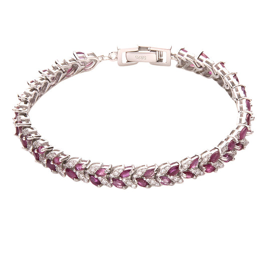 Lab-created ruby wheat chain bracelet in 925 sterling silver