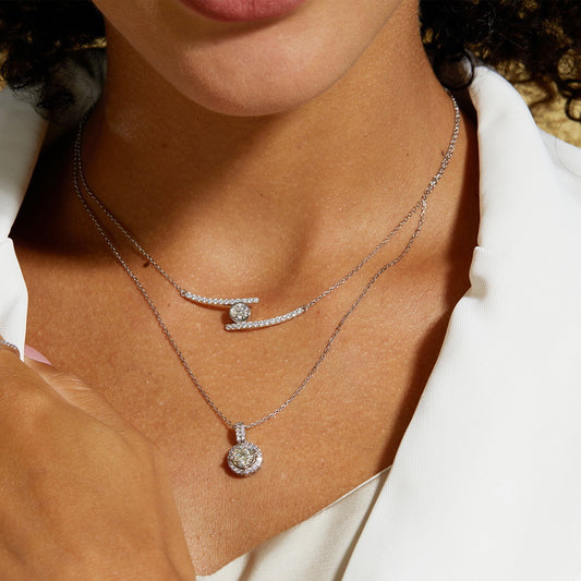 Moissanite Curved Bar Necklace S925 Silver Women Minimalist
