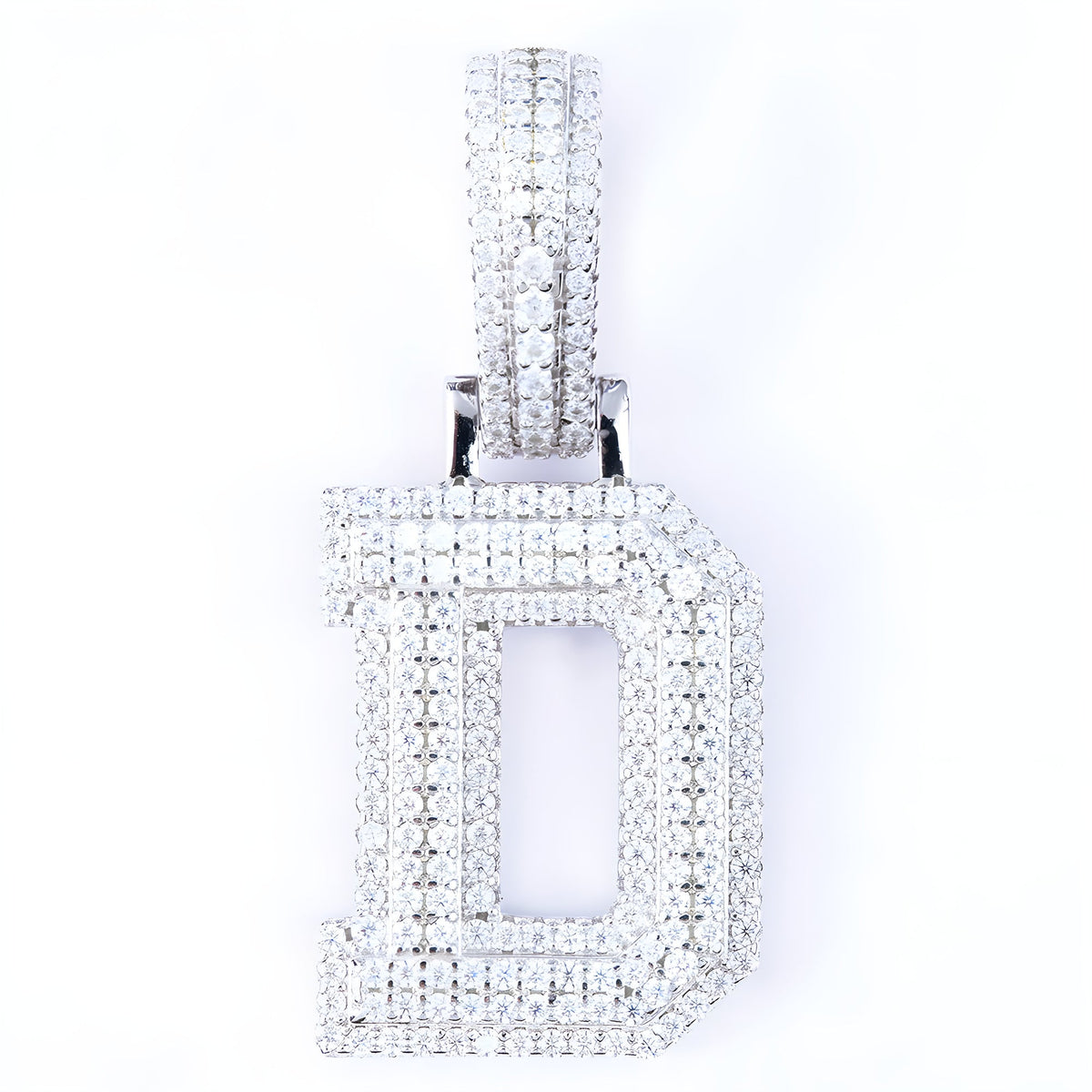 Iced-out moissanite letter D pendant in 925 sterling silver