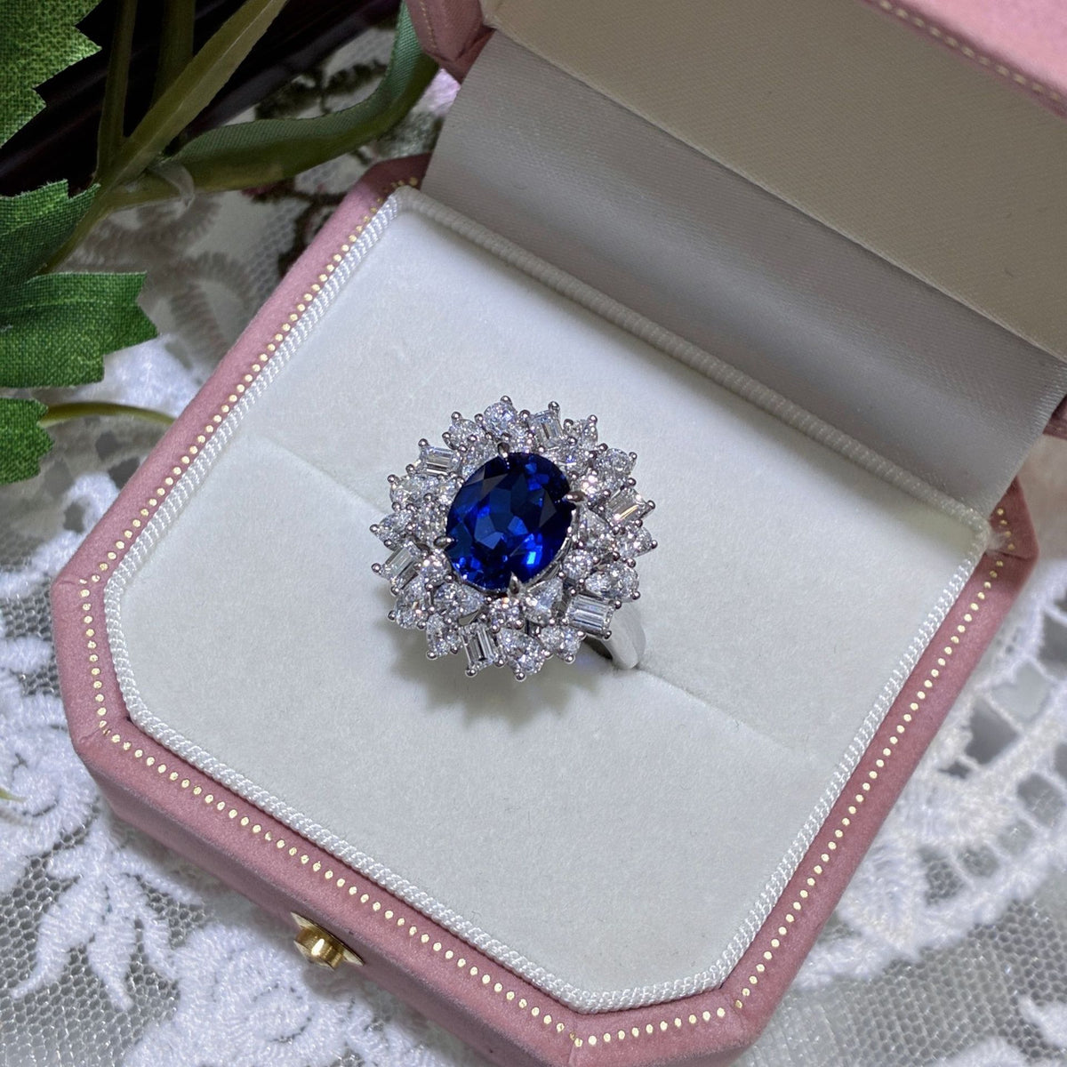 3 Carat Oval Lab-Grown Blue Sapphire Halo Ring 925 sterling silver, additional angle