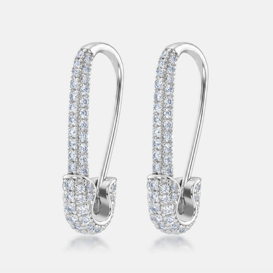 Moissanite Safety Pin Earrings S925 Silver Pave Women
