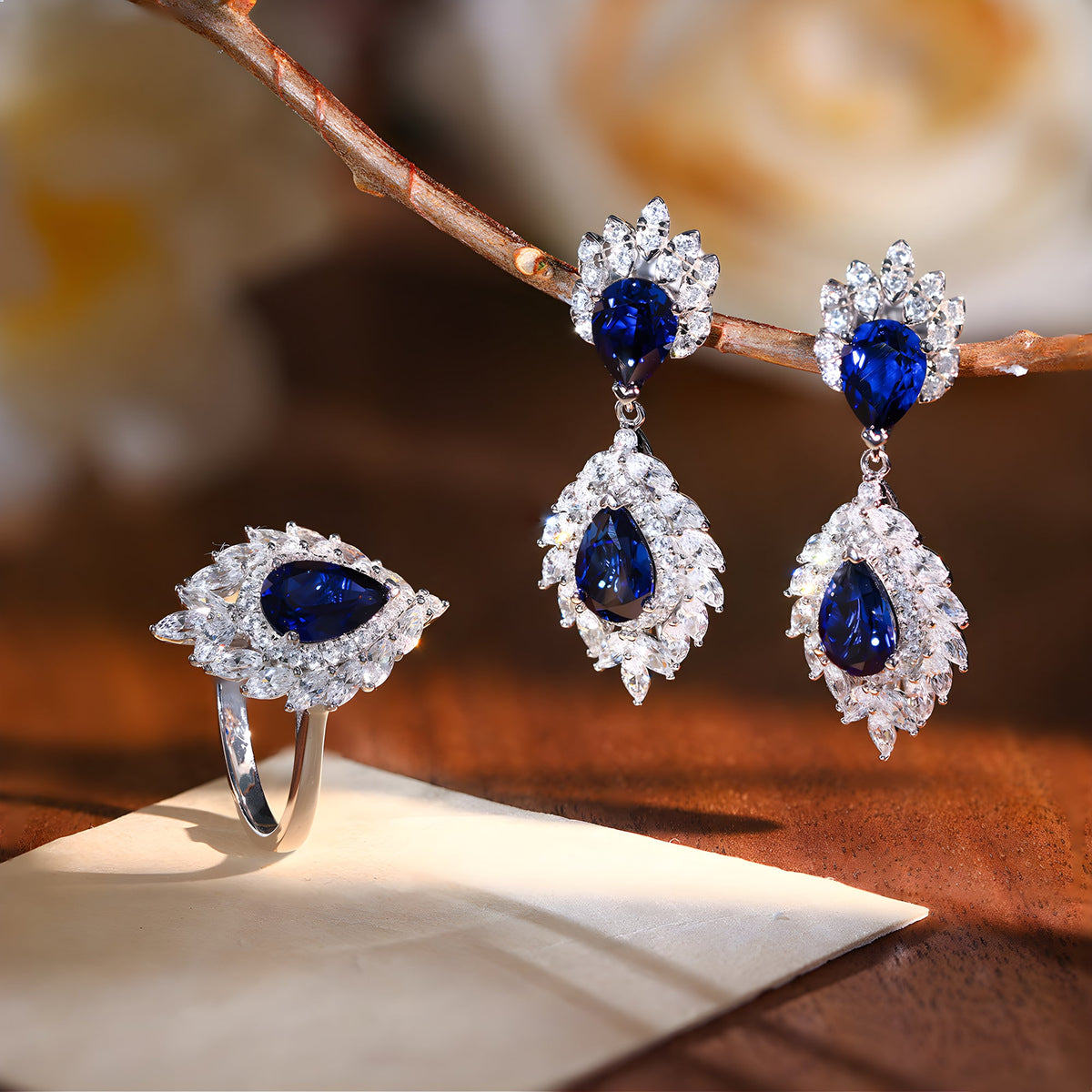 1.5 Carat Pear Cut Lab-Grown Sapphire Halo Ring 925 sterling silver, additional angle