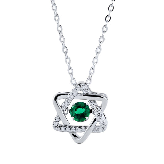 Lab Emerald Star Pendant Necklace in 925 sterling silver Sterling Silver, product view