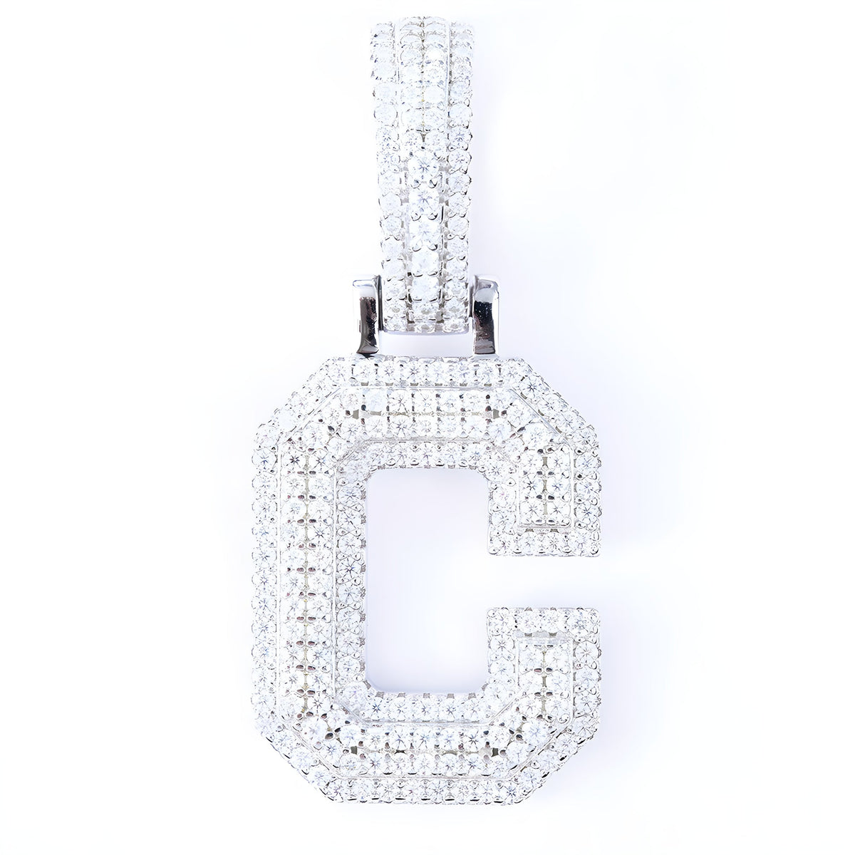 Iced-out moissanite letter C pendant in 925 sterling silver