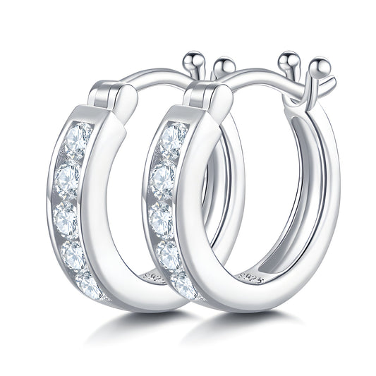 Moissanite Hoop Earrings 925 sterling silver Silver Plated Latch Back, product view