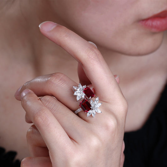 6 Carat Lab-Grown Ruby & Sapphire Two-Stone Floral Ring – 925 Silver