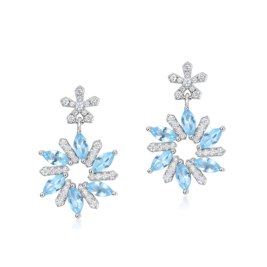 Snowflake Drop Earrings 925 sterling silver Silver Blue CZ, product view