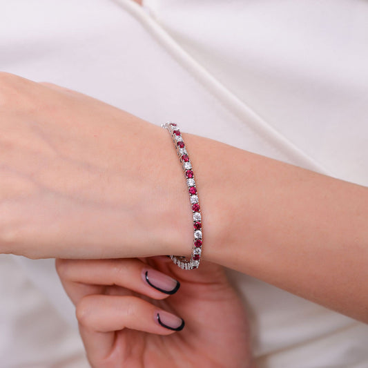 Lab-Grown Ruby Tennis Bracelet in 925 sterling silver, alternate product view