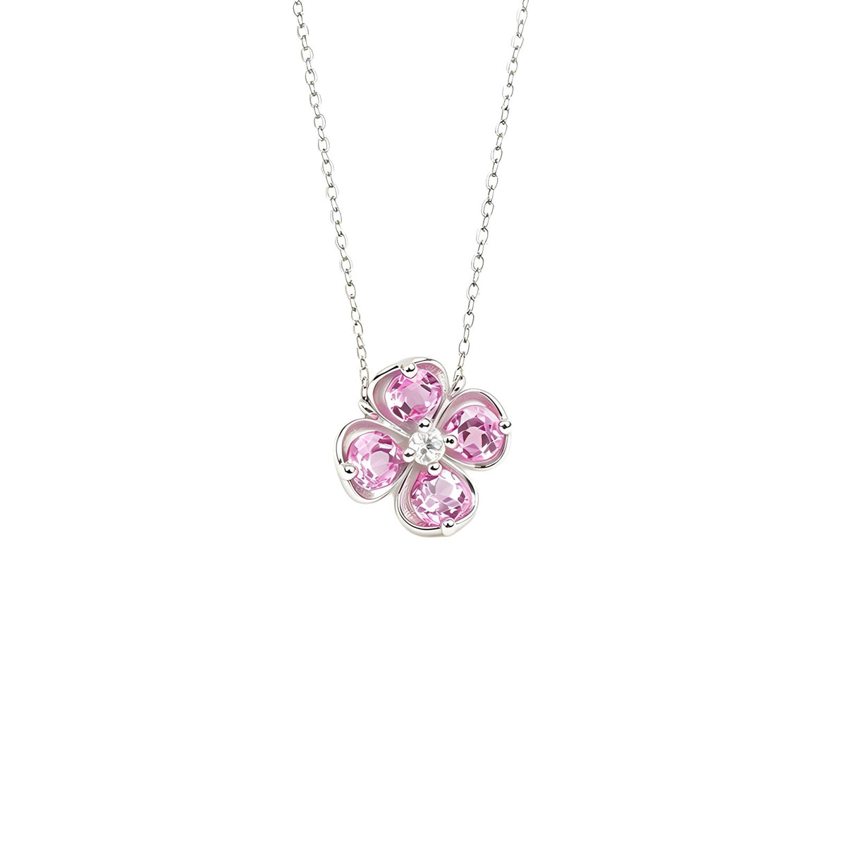 Lab-Grown Padparadscha Sapphire Floral Necklace 925 sterling silver, product view