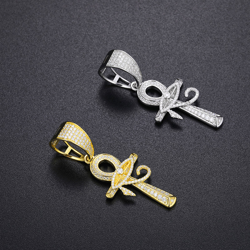 Evil Eye Ankh Cross Moissanite Pendant close-up