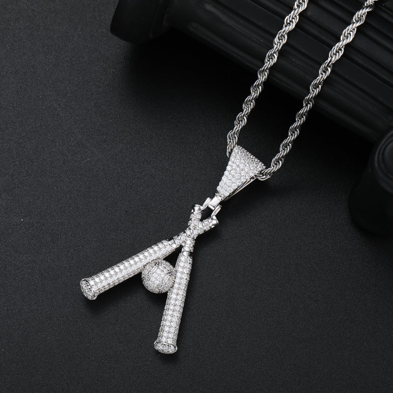 Crossed Baseball Bats Moissanite Pendant view