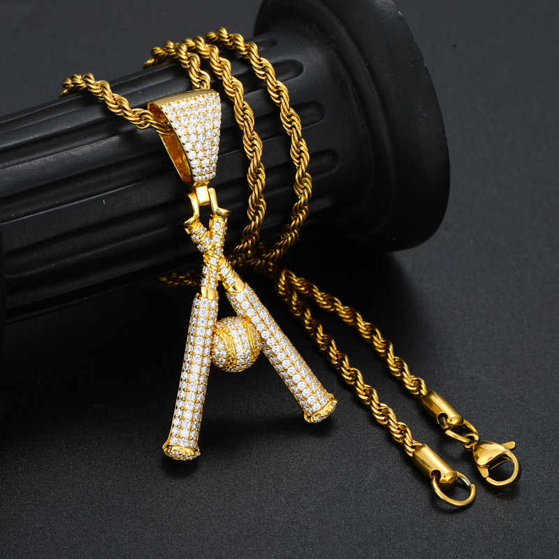 Crossed Baseball Bats Moissanite Pendant view