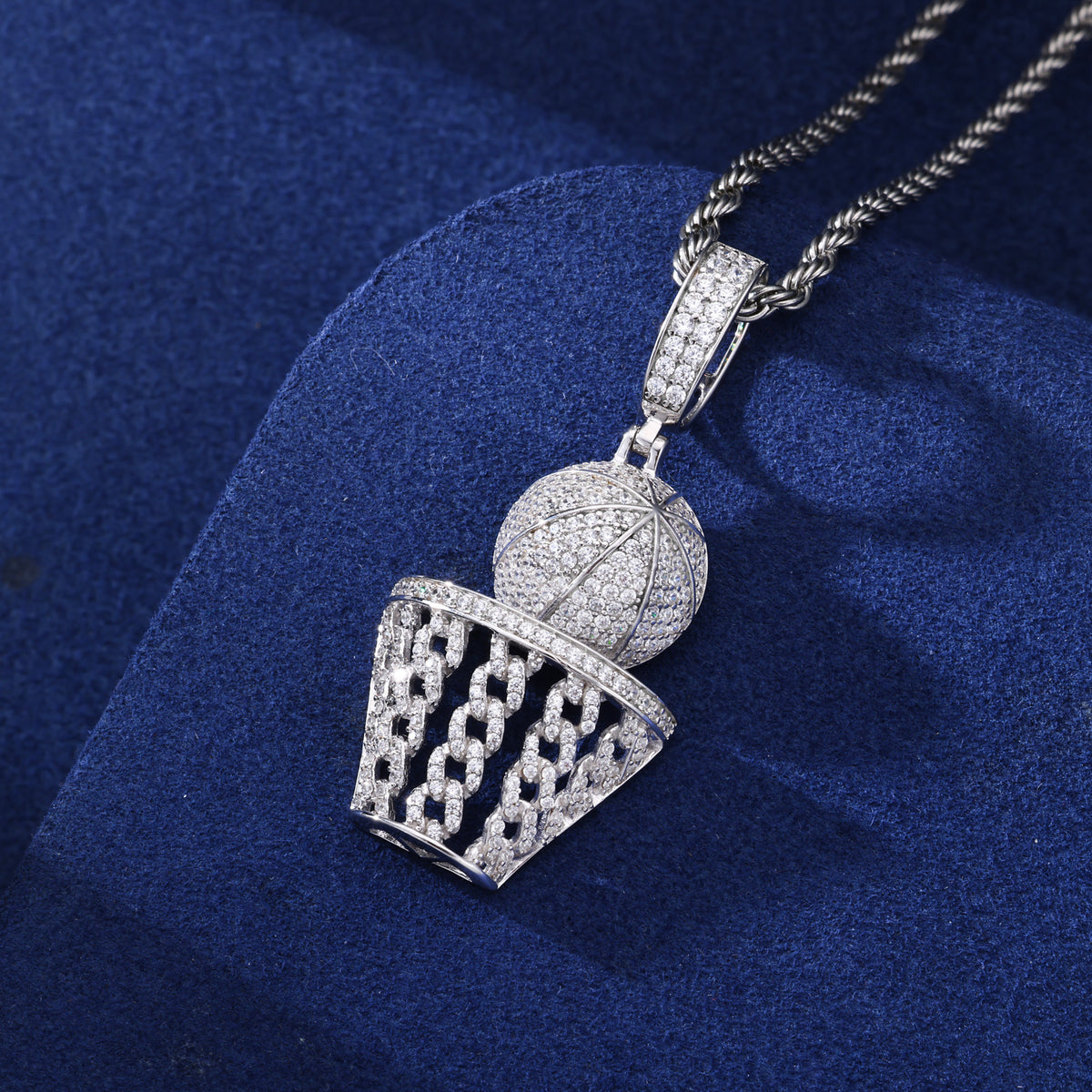 Basketball Hoop Moissanite Pendant close-up
