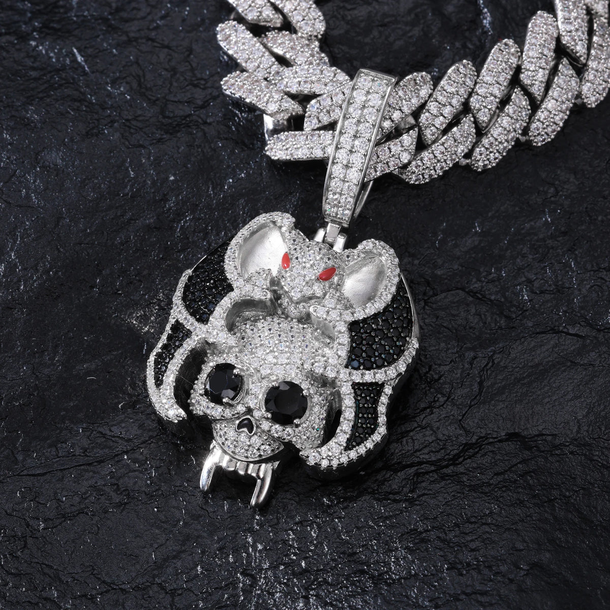 Silver-tone bat skull moissanite pendant in sterling silver