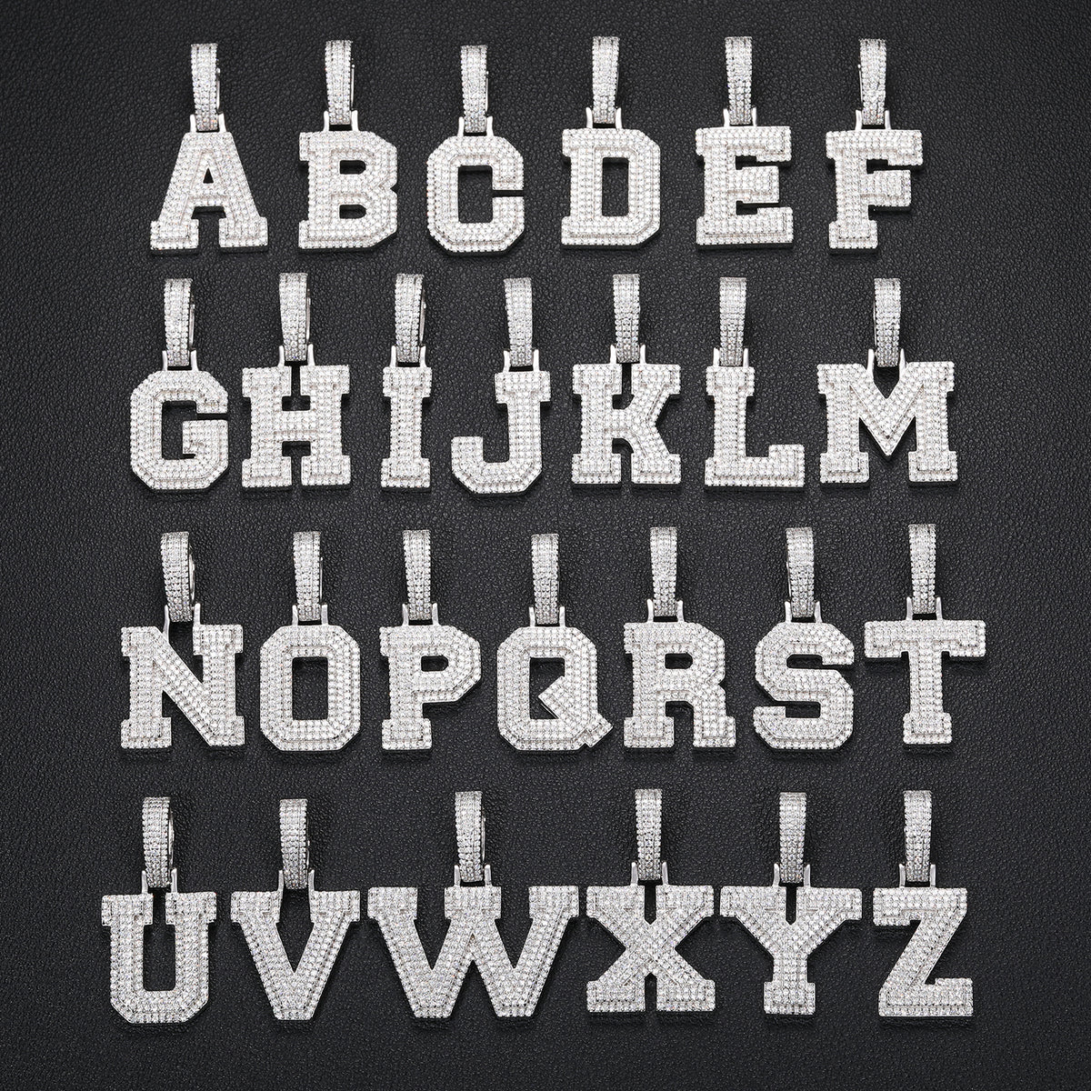 A to Z block letter moissanite initial pendant options