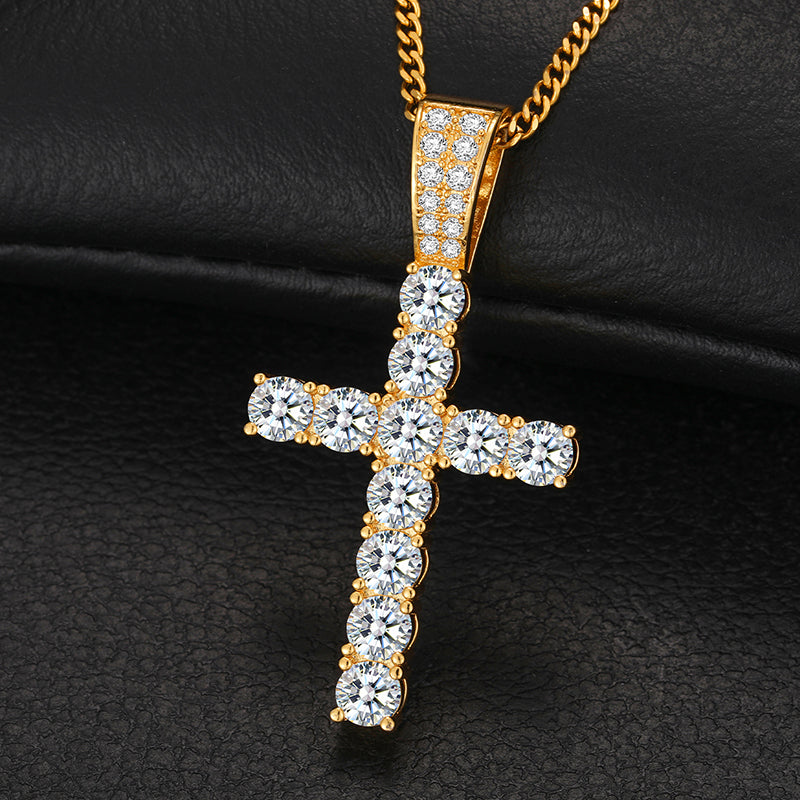 Gold-tone classic cross moissanite pendant