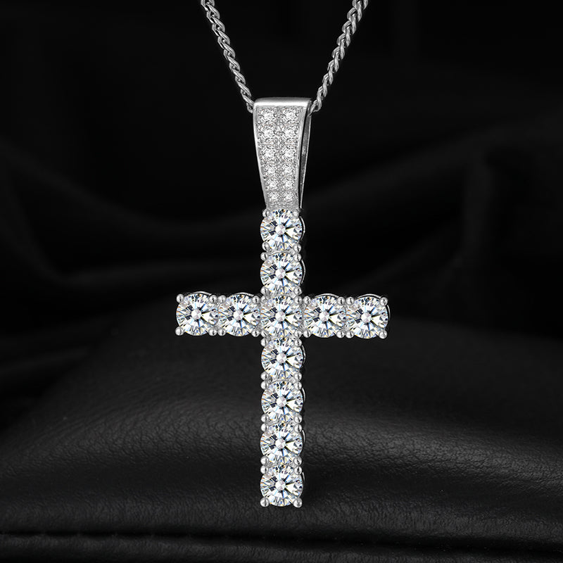 Silver-tone classic cross moissanite pendant