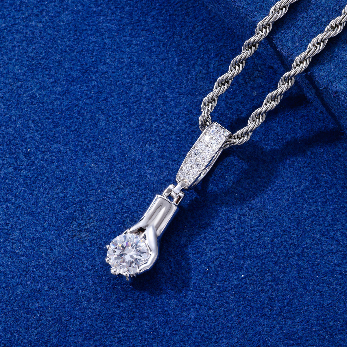 Claw-Set Solitaire Moissanite Pendant close-up