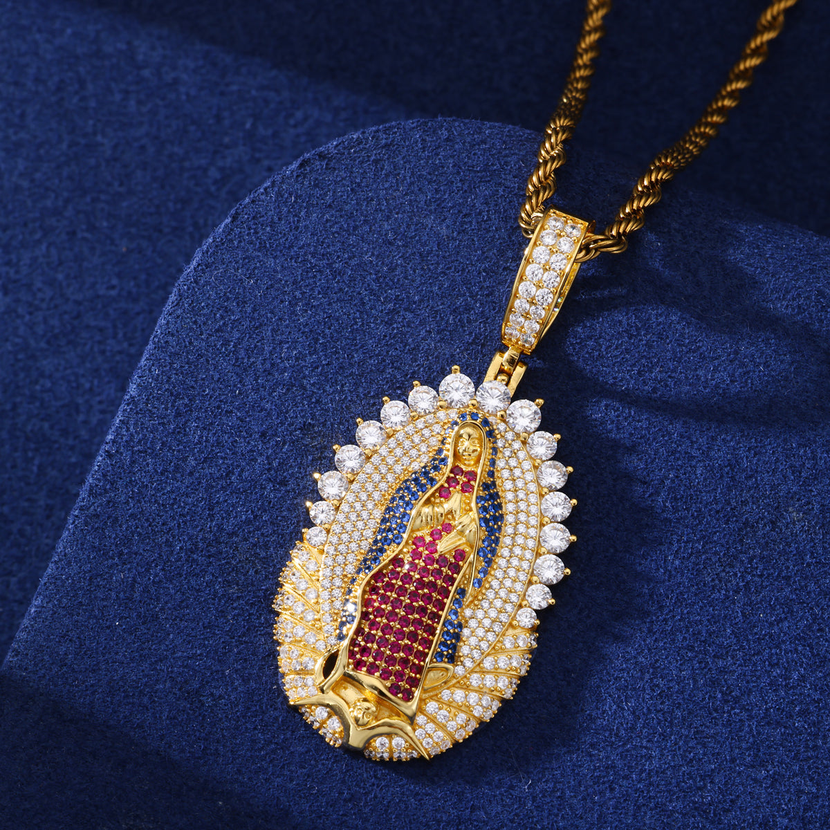 Gold-tone colorful Guadalupe moissanite pendant