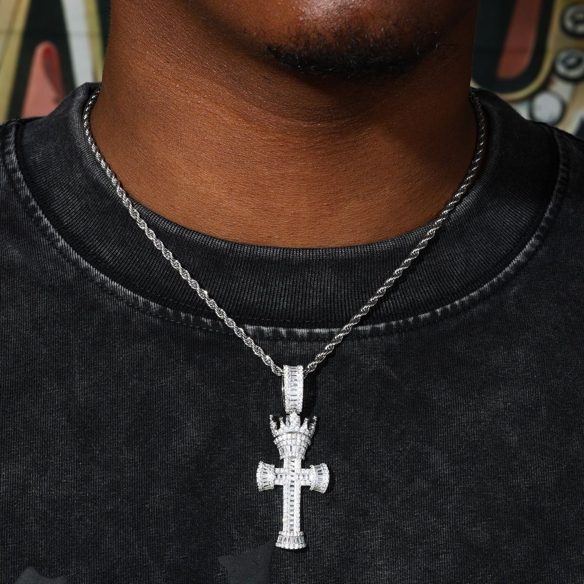 Crowned Cross Moissanite Pendant view