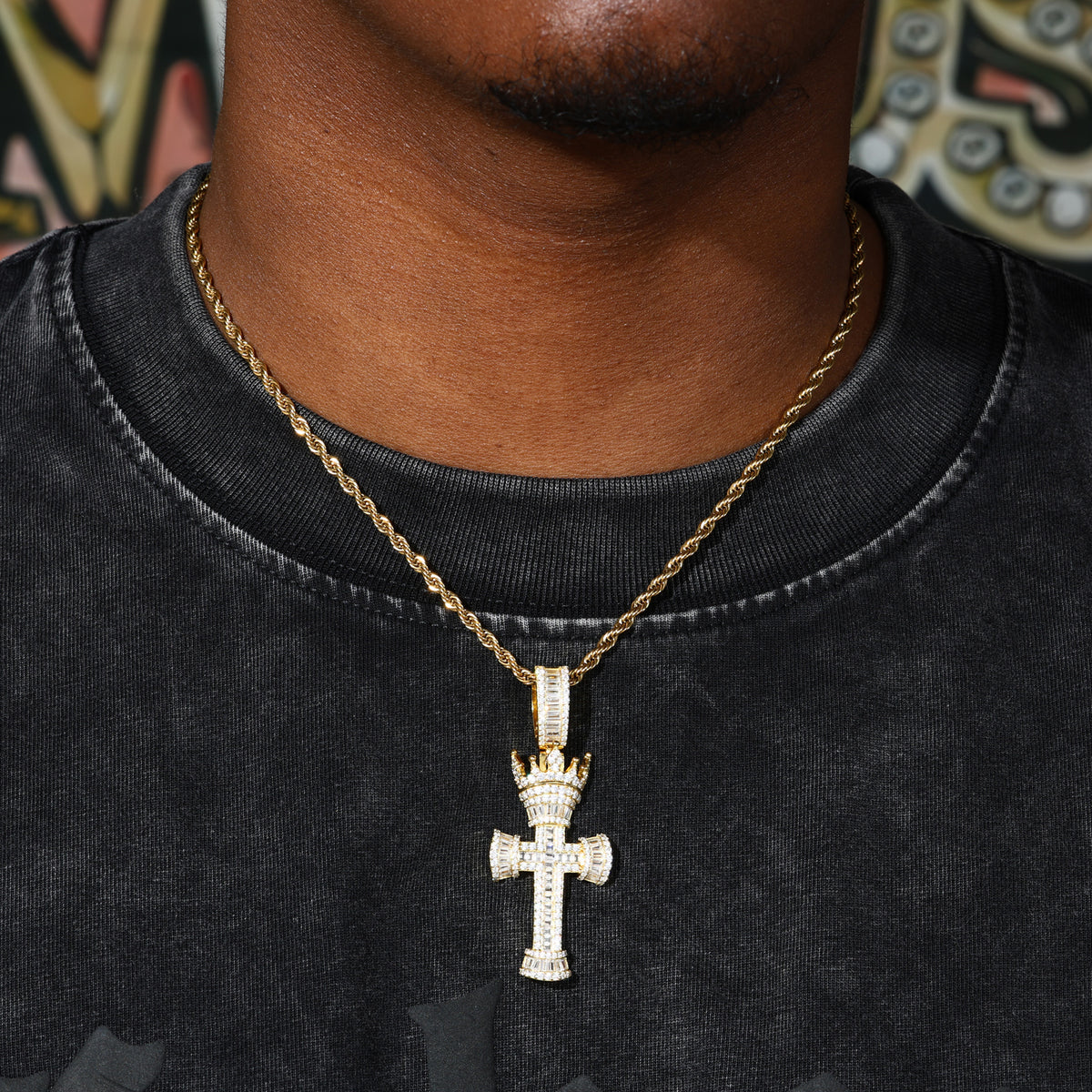 Crowned Cross Moissanite Pendant view