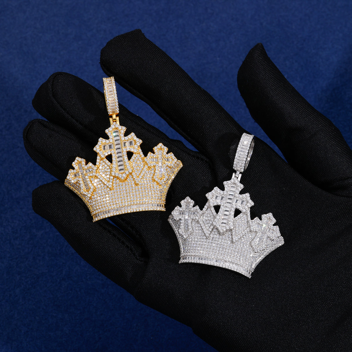 Crown Cross Moissanite Pendant close-up