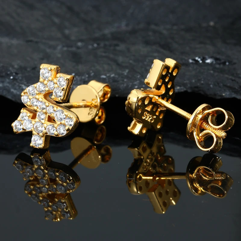 Gold-tone dollar sign moissanite stud earrings