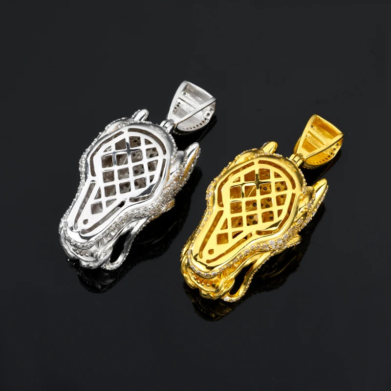 Gold-tone and silver-tone dragon head pendant back view