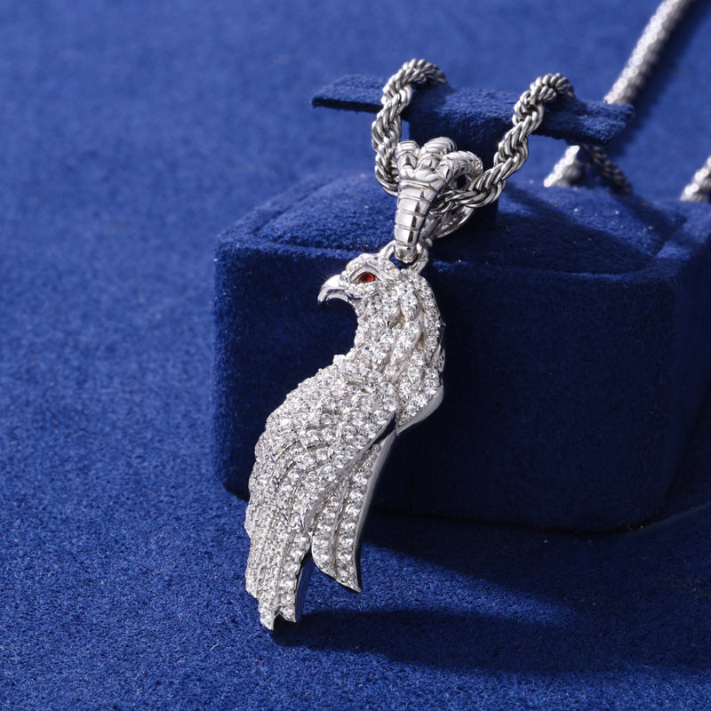 Silver-tone eagle moissanite pendant