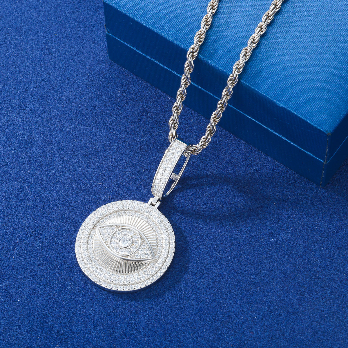 Evil Eye Medallion Moissanite Pendant view