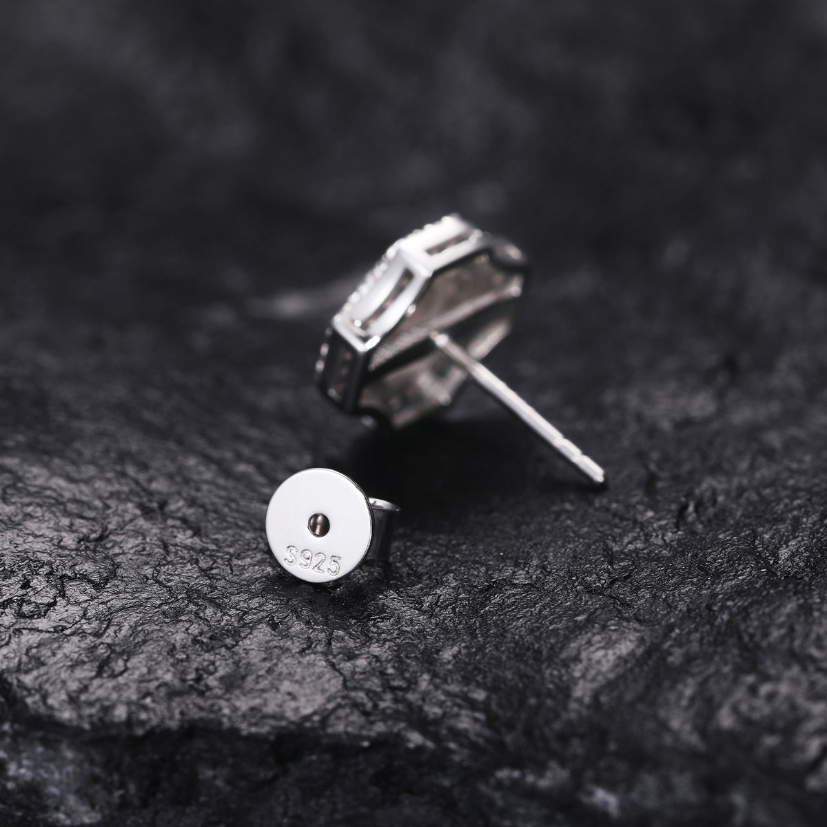 Geometric cluster moissanite stud earrings back and side view