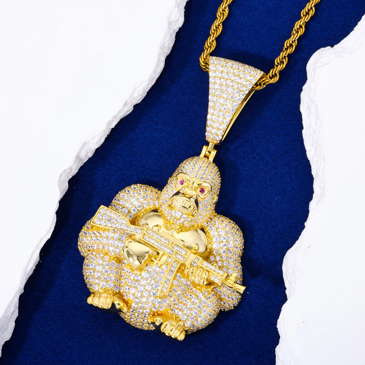 Gold tone gorilla moissanite pendant in sterling silver