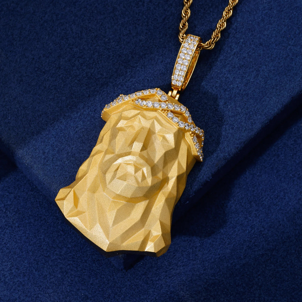 Gold-tone low poly Jesus moissanite pendant in sterling silver