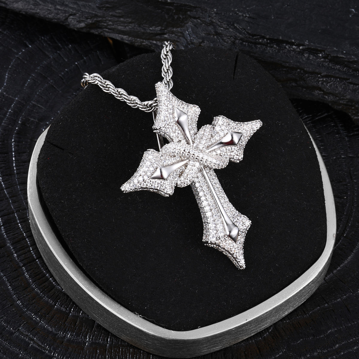 Infinity Cross Moissanite Pendant close-up