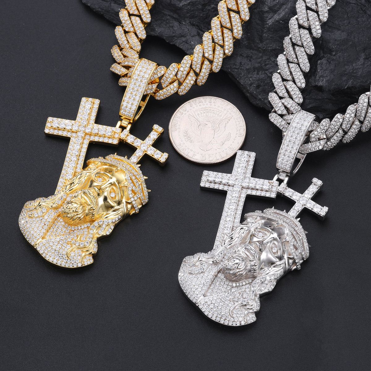 Jesus Head and Cross Moissanite Pendant view