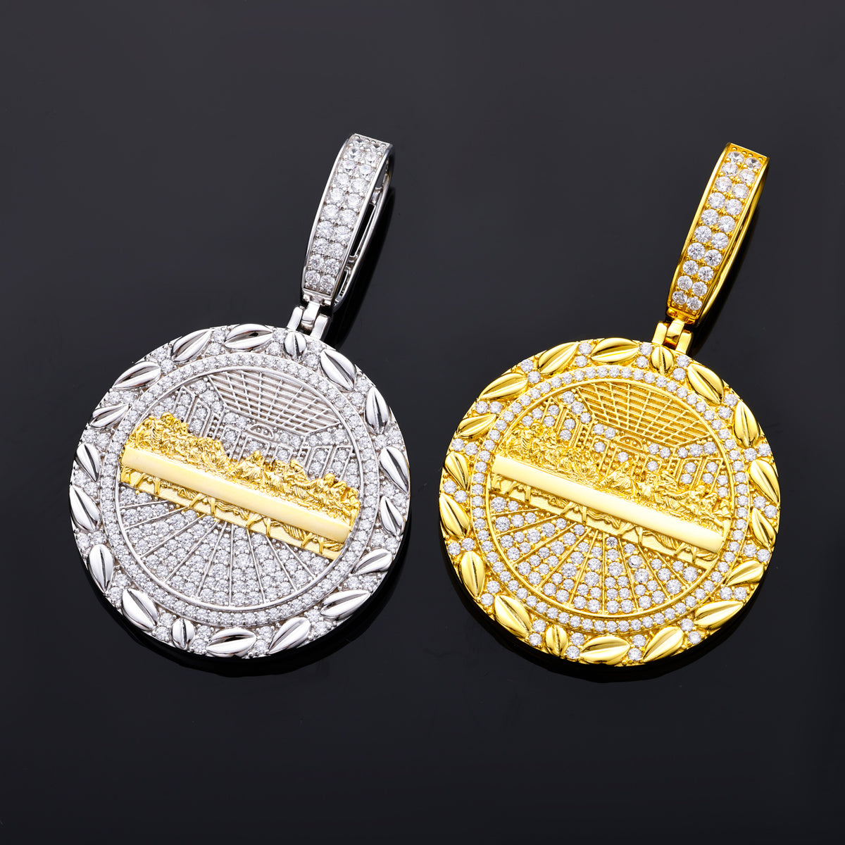 Last Supper Medallion Moissanite Pendant close-up
