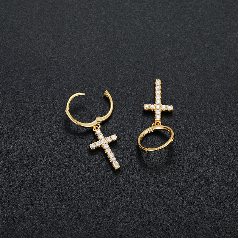 Gold-tone moissanite cross hoop earrings