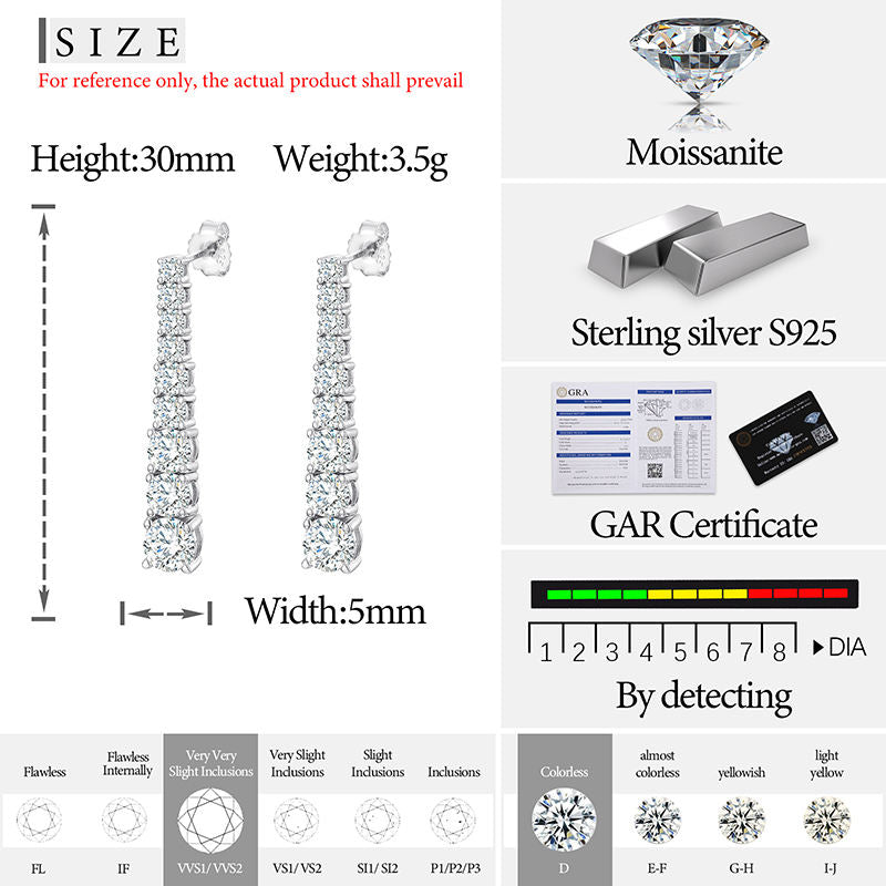 Moissanite drop earring dimensions and specifications