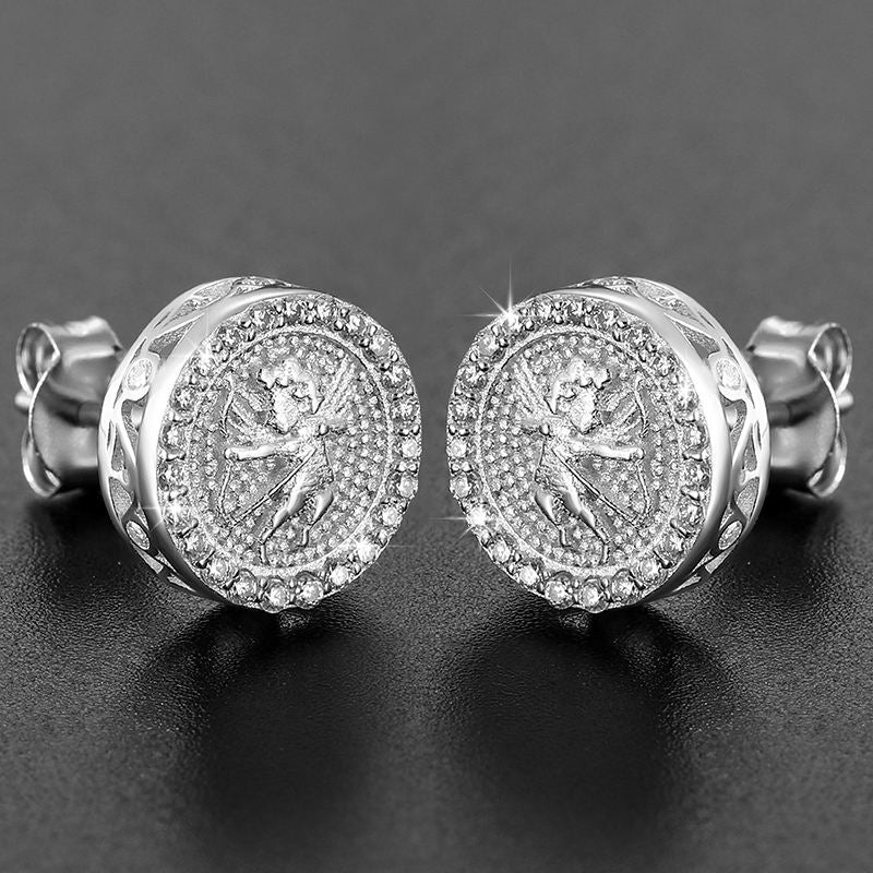 Silver-tone Cupid medallion stud earrings