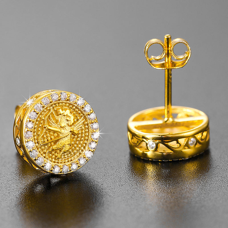 Gold-tone Cupid medallion earring side view
