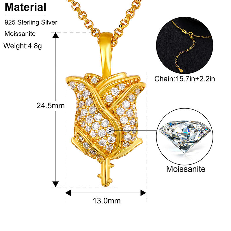 Rose moissanite pendant necklace dimensions