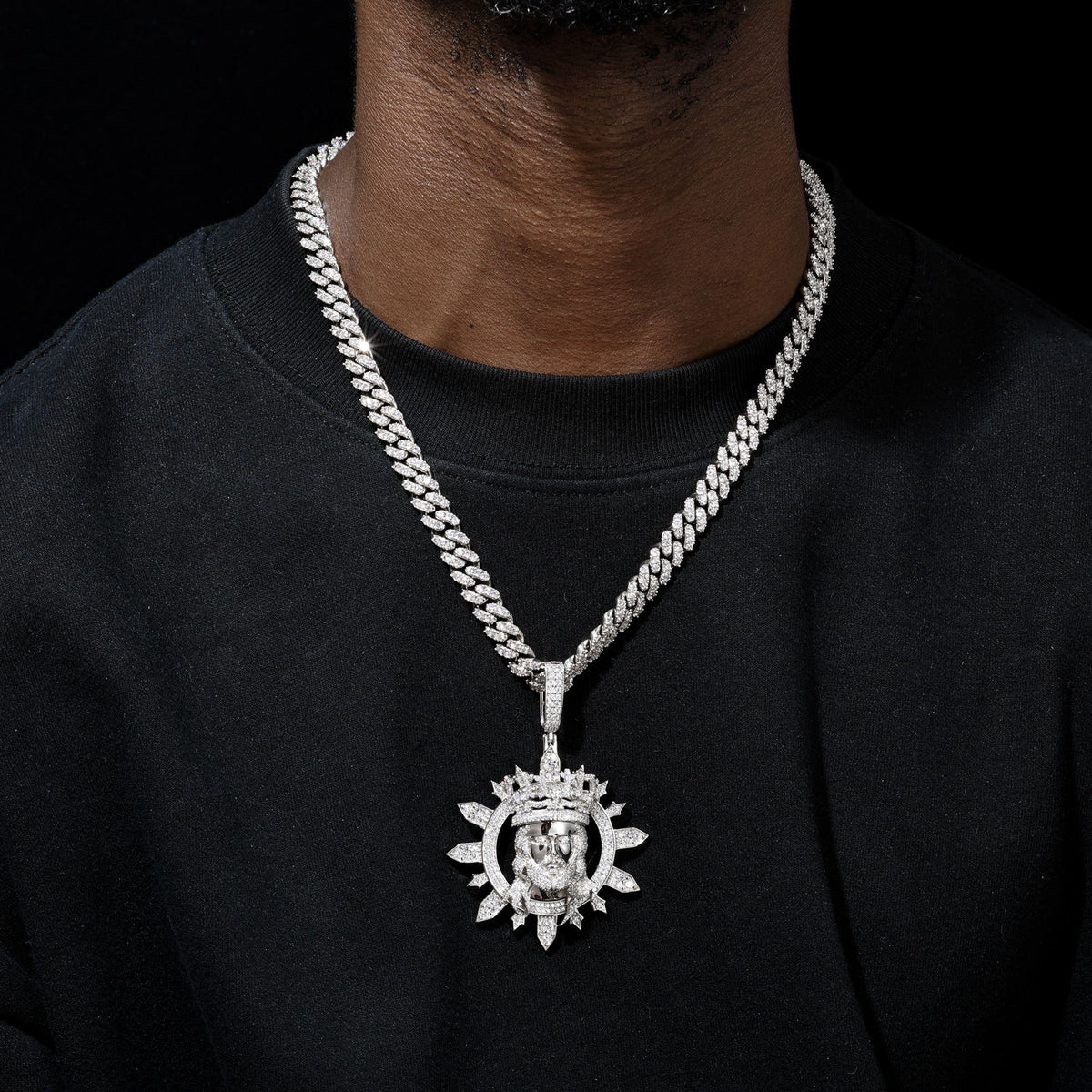 Sunburst Jesus pendant worn