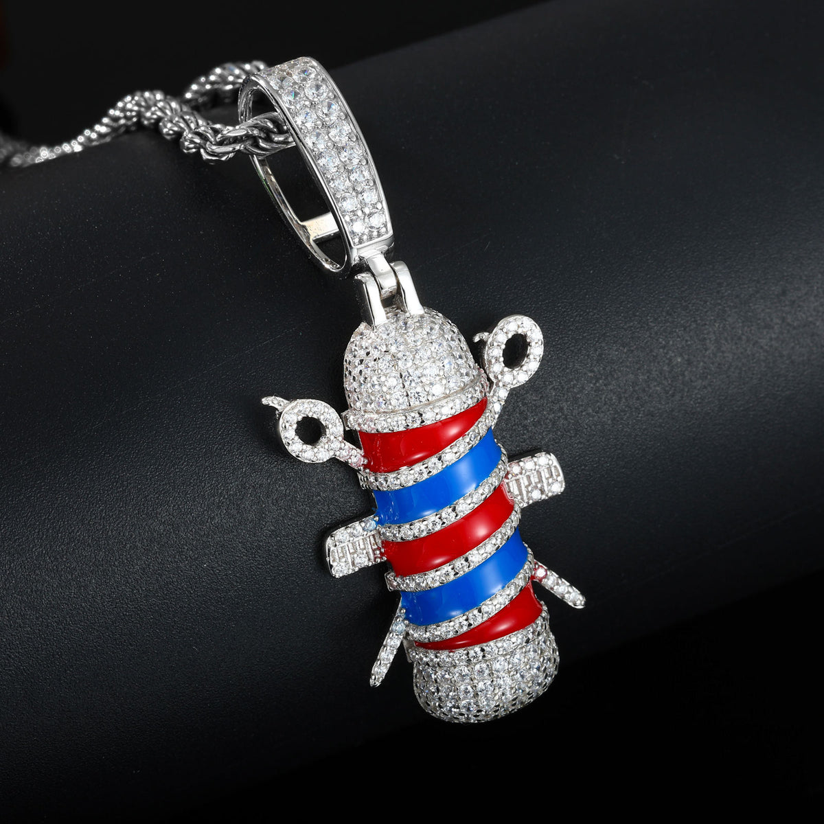 Barber pole moissanite pendant side view