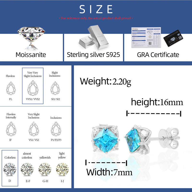 Blue CZ stud earring dimensions and specifications