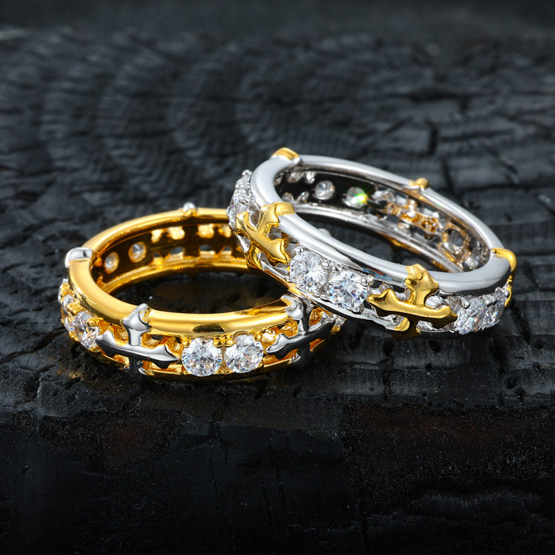 Two-tone cross moissanite band ring