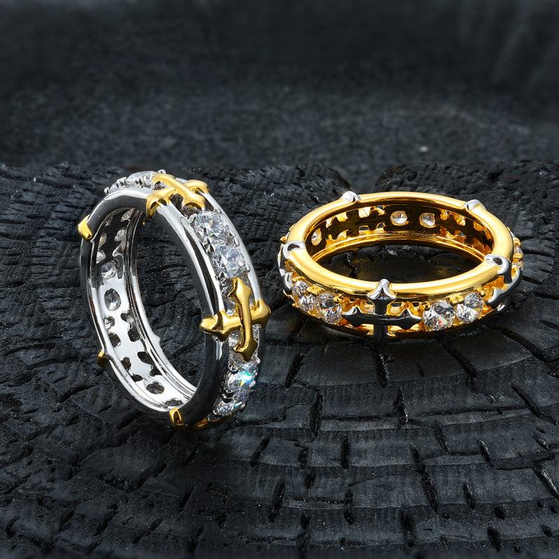 Silver and two-tone cross band rings