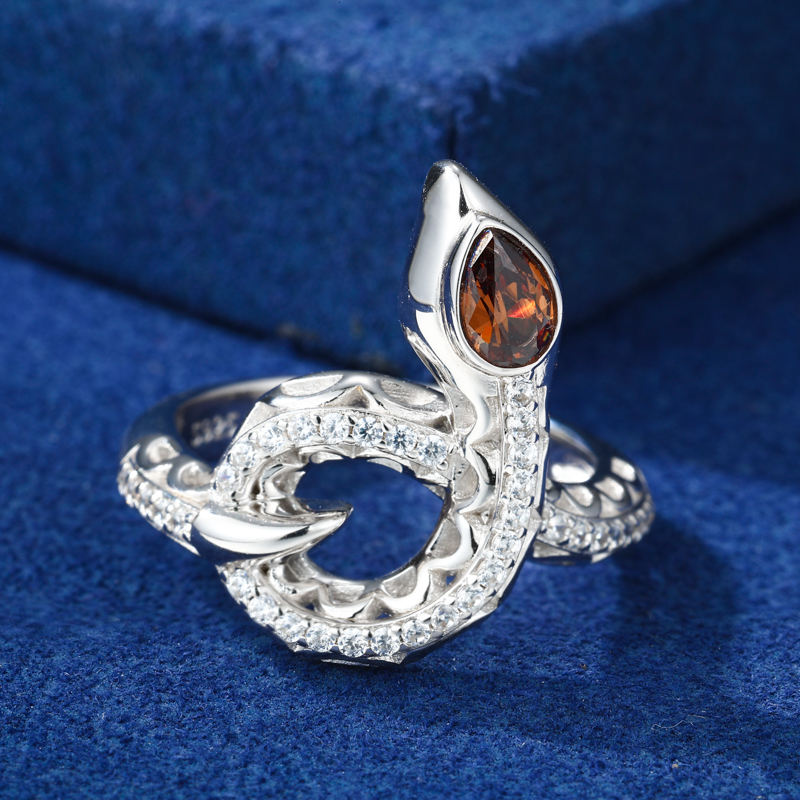 Silver-tone snake moissanite ring