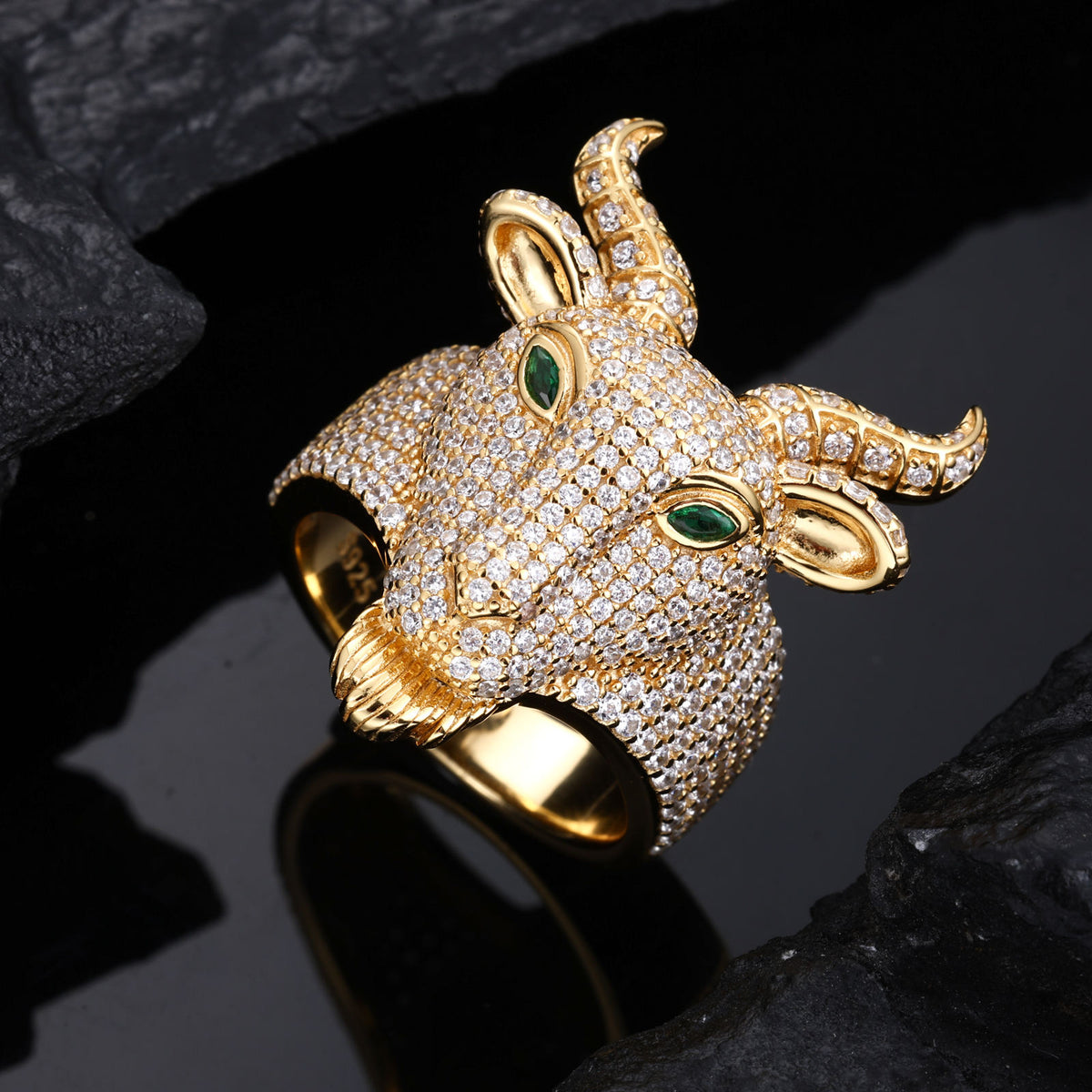 Gold-tone goat head moissanite ring