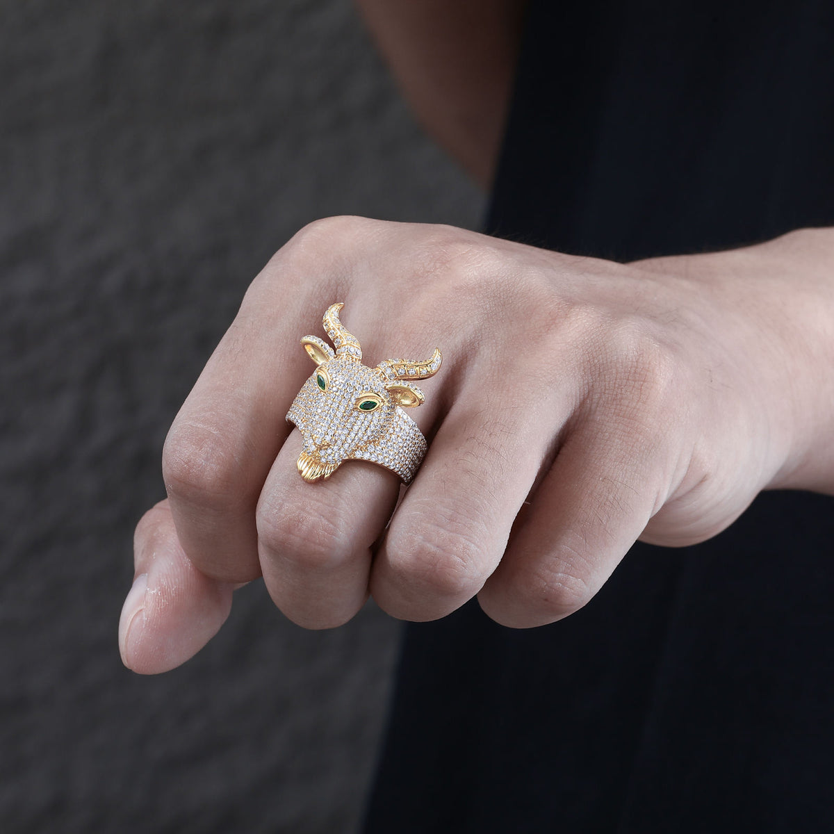 Goat head moissanite ring worn